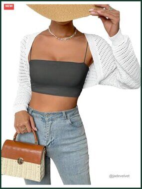 Crochet Shrug Sweater Crop Cardigan Drop Shoulder Knit Bolero